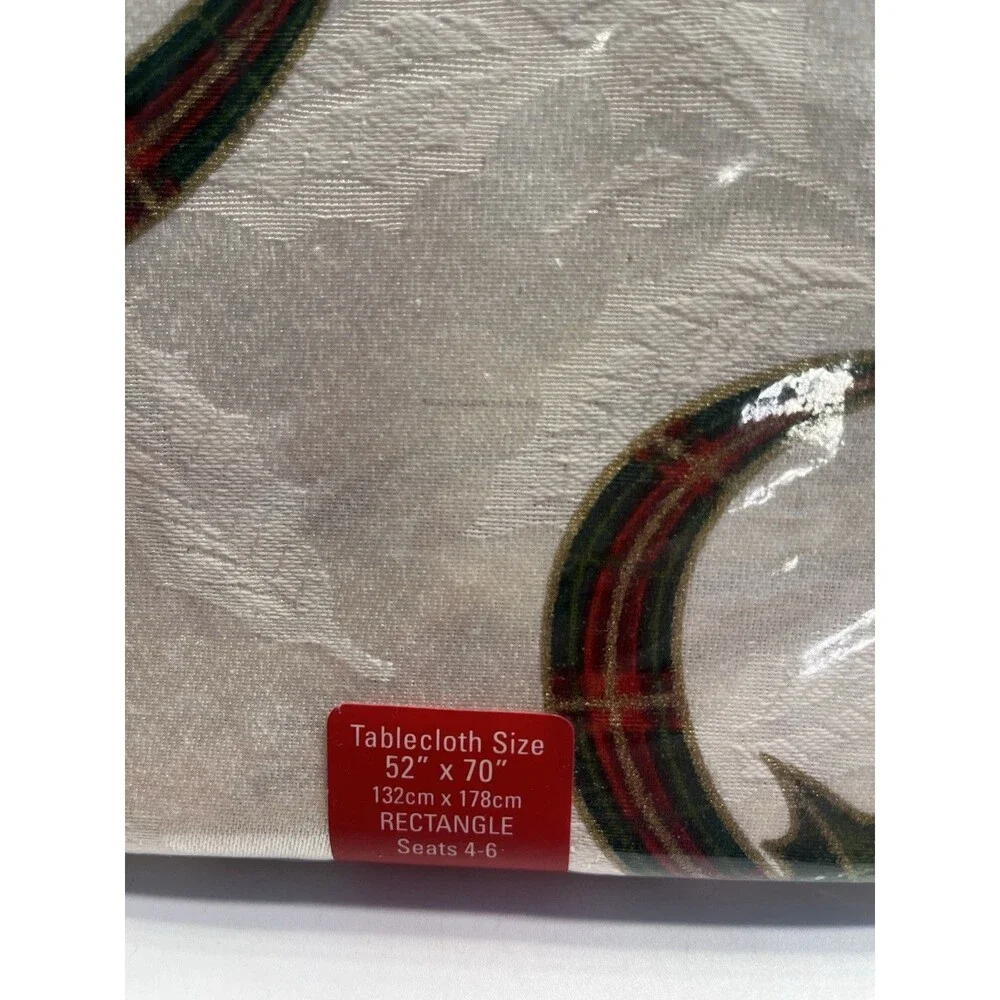 Lenox Holiday Nouveau Plaid Ribbon 52x70” Tablecloth NEW